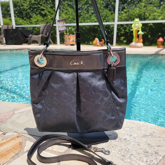 Coach Ashley Medium Jacquard Fabric Signature "C" Charcoal Crossbody Bag - Picture 10 of 16